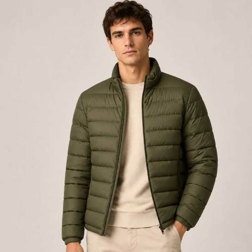 Custom Men's Olive Green Lightweight Puffer Jacket Manufacturer | GinwenWear Down & Quilted Outerwear Factory