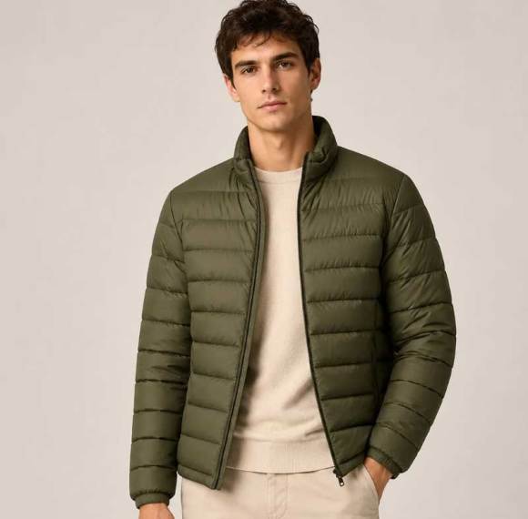 Custom Men's Olive Green Lightweight Puffer Jacket Manufacturer | GinwenWear Down & Quilted Outerwear Factory