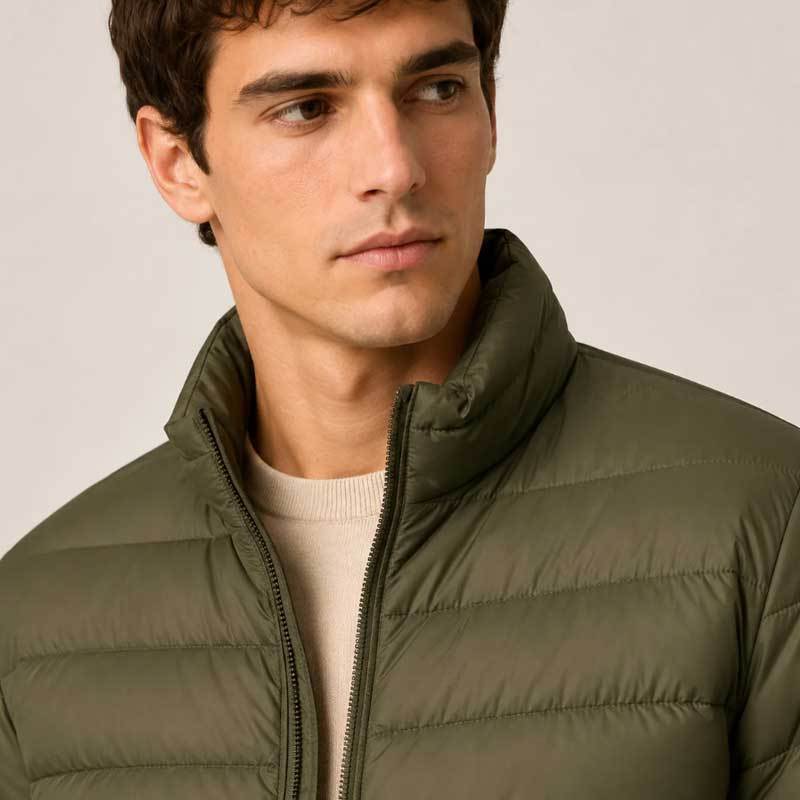 Custom Men's Olive Green Lightweight Puffer Jacket Manufacturer