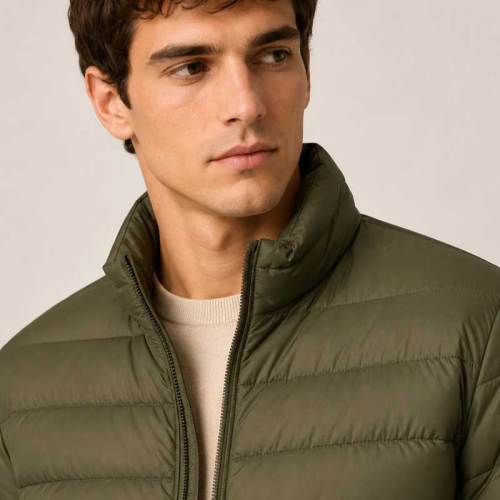Custom Men's Olive Green Lightweight Puffer Jacket Manufacturer | GinwenWear Down & Quilted Outerwear Factory