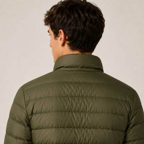 Custom Men's Olive Green Lightweight Puffer Jacket Manufacturer | GinwenWear Down & Quilted Outerwear Factory