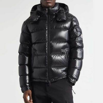 Custom Men's Glossy Black Hooded Puffer Jacket Manufacturer | GinwenWear Down & Varsity Factory