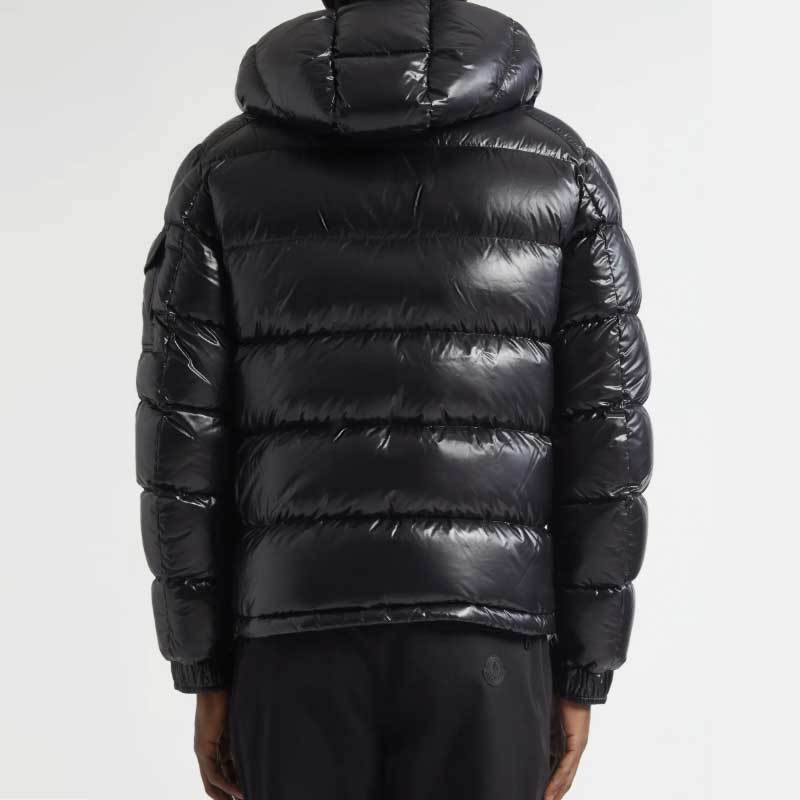 Custom Men's Glossy Black Hooded Puffer Jacket Manufacturer