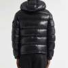 Custom Men's Glossy Black Hooded Puffer Jacket Manufacturer | GinwenWear Down & Varsity Factory
