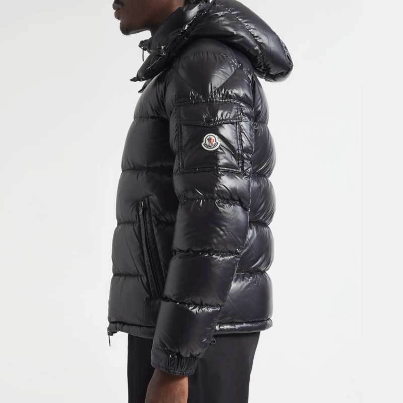 Custom Men's Glossy Black Hooded Puffer Jacket Manufacturer