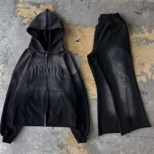 Heavyweight Hoodies Pullover Full Zip up Puff Print Acid Wash Hoodies