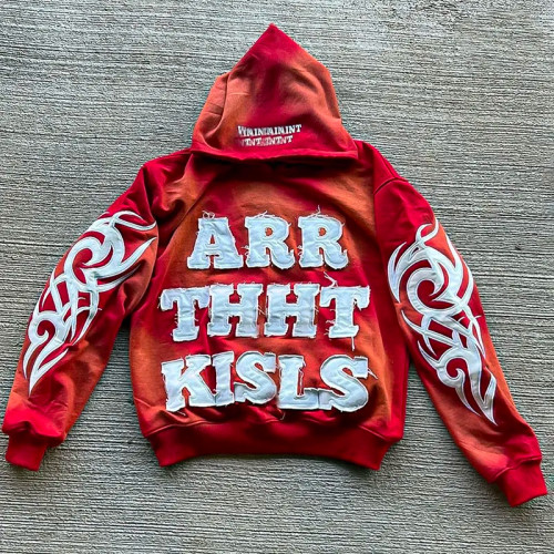 Custom Acid Wash Hoodie Clothing Manufacturers Applique embroidered logo