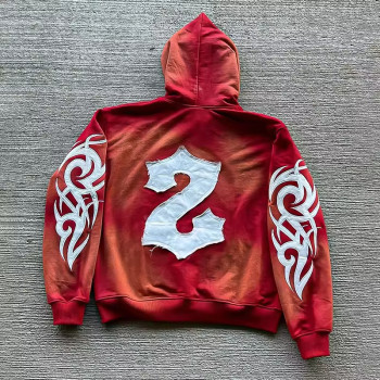 Custom Acid Wash Hoodie Clothing Manufacturers Applique embroidered logo