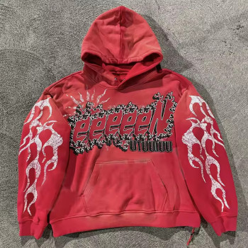 Custom Vintage Sun Faded Hoodies Clothing Manufacturers Rhinestone Print