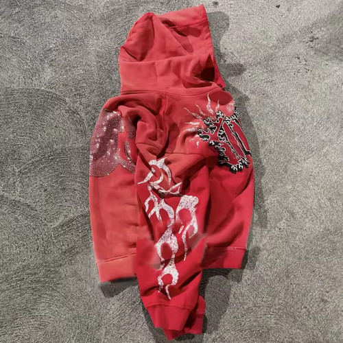 Custom Vintage Sun Faded Hoodies Clothing Manufacturers Rhinestone Print