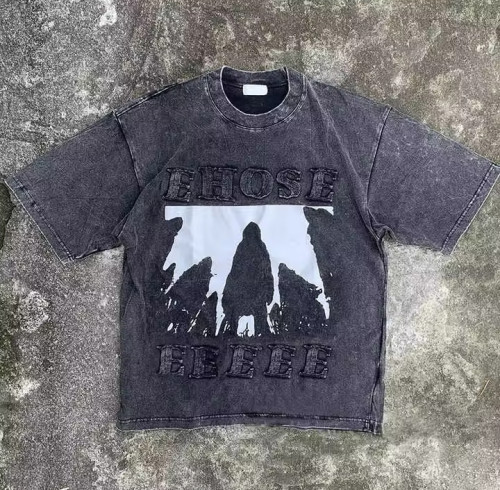 Custom Clothing Manufacturers Acid Wash Screen Print T-shirt Embroidery Patch