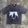Custom Clothing Manufacturers Acid Wash Screen Print T-shirt Embroidery Patch