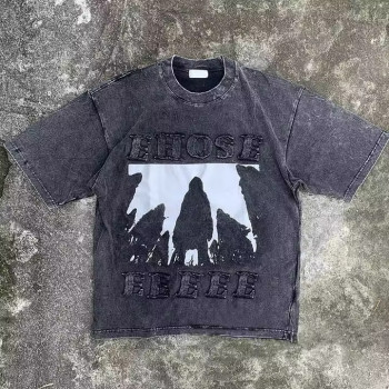 Custom Clothing Manufacturers Acid Wash Screen Print T-shirt Embroidery Patch