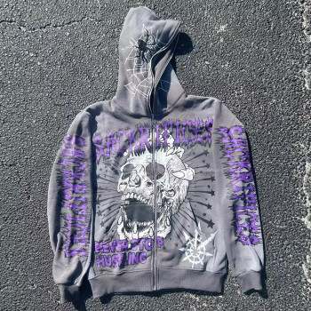 Custom Clothing Manufacturers Screen Printing Hoodie Acid Wash Full Zip Up