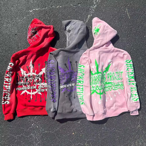 Custom Clothing Manufacturers Screen Printing Hoodie Acid Wash Full Zip Up