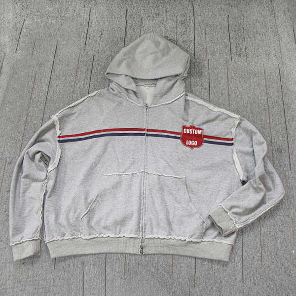 Clothing Manufacturers Custom Acid Wash Zip up Hoodie Drop Shoulder Hoodie