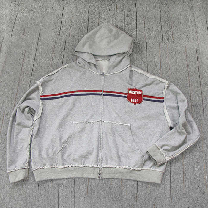 Clothing Manufacturers Custom Acid Wash Zip up Hoodie Drop Shoulder Hoodie