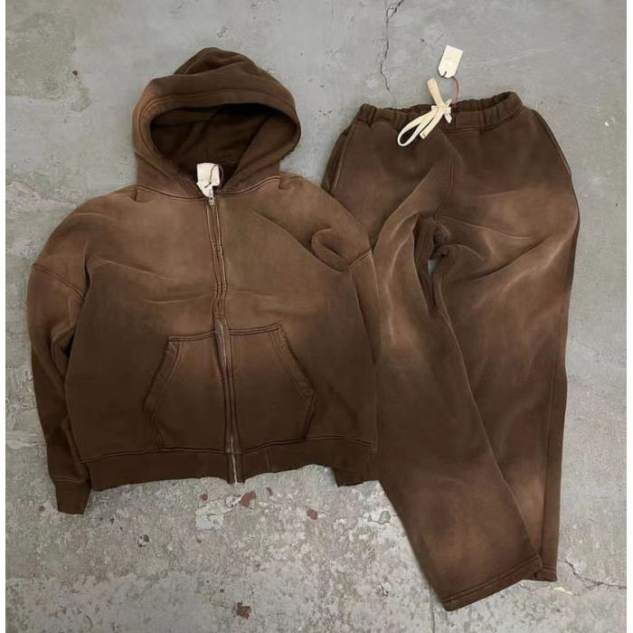 Custom Sportswear Manufacturers Acid Wash Sportswear Zipped Hoodie
