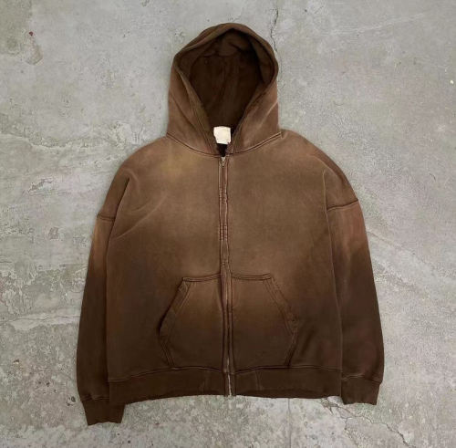 Custom Sportswear Manufacturers Acid Wash Sportswear Zipped Hoodie