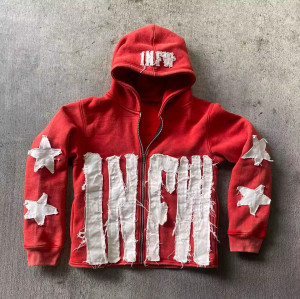Custom Hoodie Manufacturers Applique Embroidery Full zip hoodies acid wash