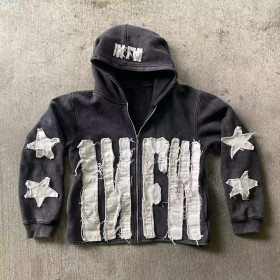 Custom Hoodie Manufacturers Applique Embroidery Full zip hoodies acid wash