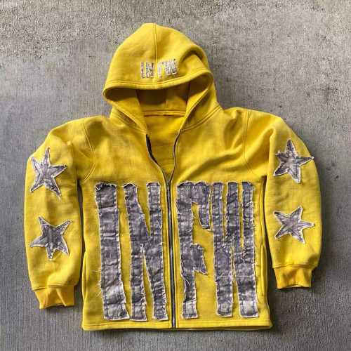 Custom Hoodie Manufacturers Applique Embroidery Full zip hoodies acid wash