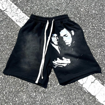 Custom Clothing Manufacturers Acid wash Drawstring Digital Printing Shorts
