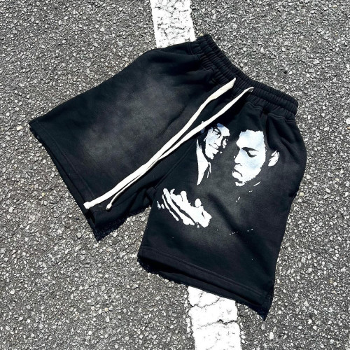 Custom Clothing Manufacturers Acid wash Drawstring Digital Printing Shorts