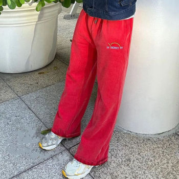 Custom Pants Clothing Manufacturers Embroidery Drawstring Acid wash Pants