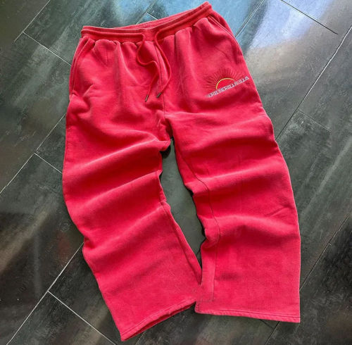 Custom Pants Clothing Manufacturers Embroidery Drawstring Acid wash Pants