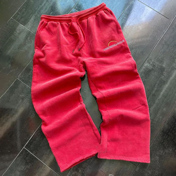 Custom Pants Clothing Manufacturers Embroidery Drawstring Acid wash Pants