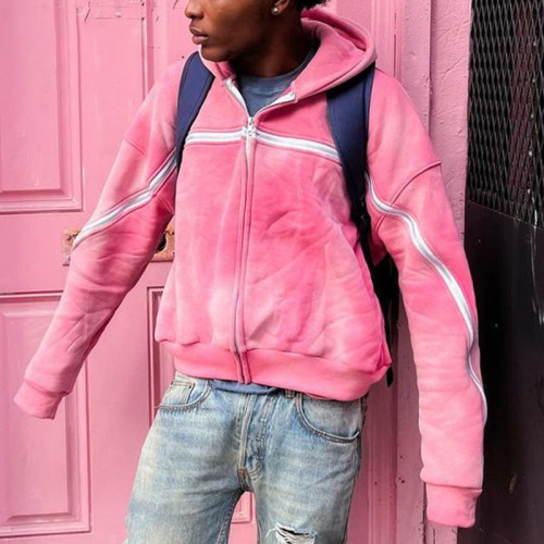 Custom Clothing Manufacturers Acid wash zipper Retro Hoodies