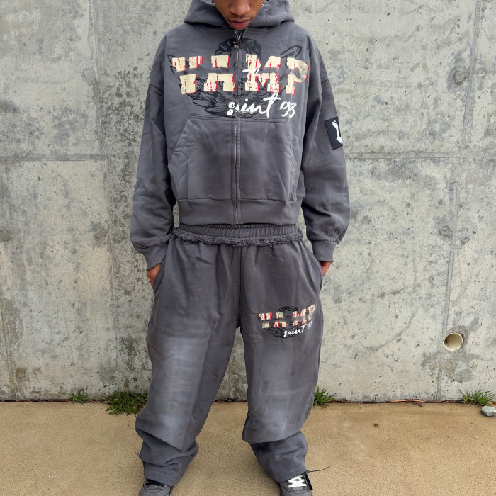 Custom Clothing Manufacturers Acid wash Digital Printing raw Sports suit