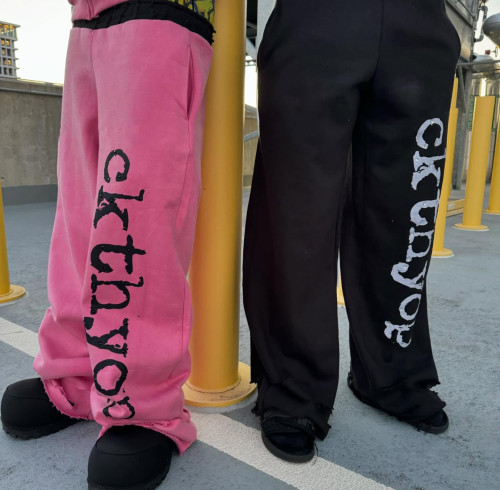 Custom Clothing Manufacturers Digital Printing raw Hem Acid wash Sweatpants