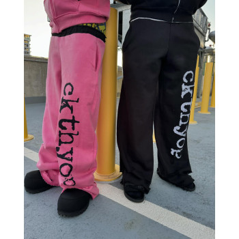 Custom Clothing Manufacturers Digital Printing raw Hem Acid wash Sweatpants