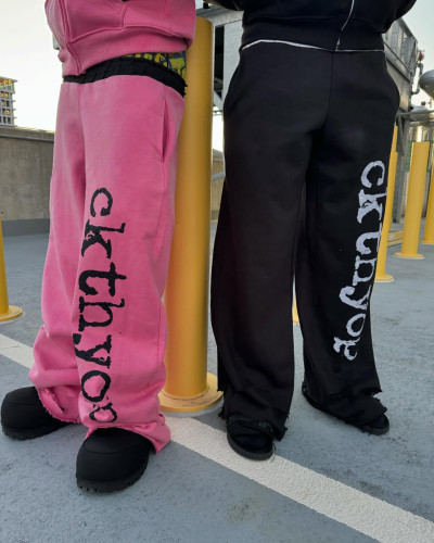 Custom Clothing Manufacturers Digital Printing raw Hem Acid wash Sweatpants