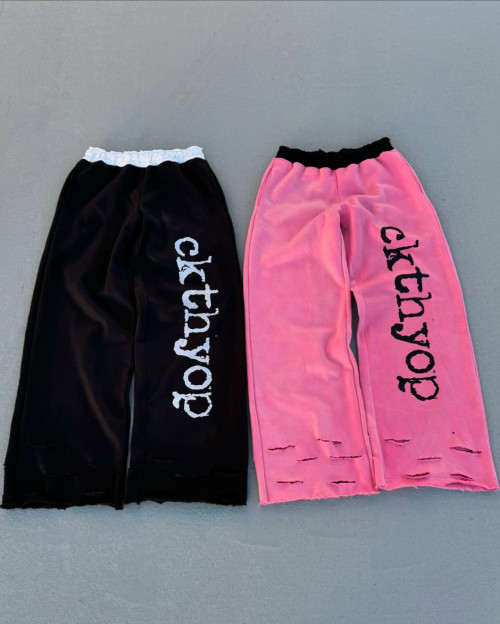 Custom Clothing Manufacturers Digital Printing raw Hem Acid wash Sweatpants