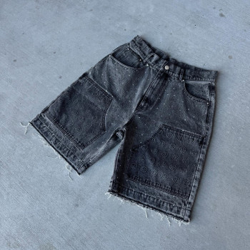 Custom Clothing Manufacturers Digital Printing Hot Diamond Denim shorts