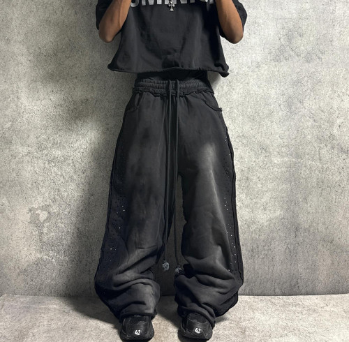 Custom Clothing Manufacturers 100% cotton Acid Wash Rhinestone Pants