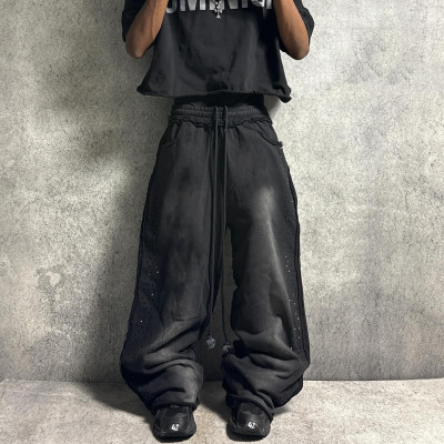 Custom Clothing Manufacturers 100% cotton Acid Wash Rhinestone Pants