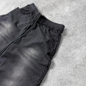 Custom Clothing Manufacturers 100% cotton Acid Wash Rhinestone Pants