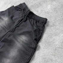 Custom Clothing Manufacturers 100% cotton Acid Wash Rhinestone Pants