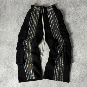 Custom Clothing Manufacturers 100% cotton striped Waist rope Sweatpants