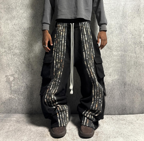 Custom Clothing Manufacturers 100% cotton striped Waist rope Sweatpants