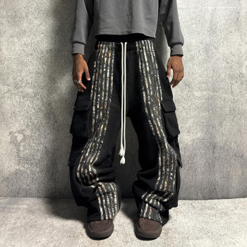 Custom Clothing Manufacturers 100% cotton striped Waist rope Sweatpants