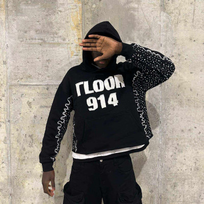 Custom Clothing Manufacturers Applique Embroidery Rhinestone Hoodie