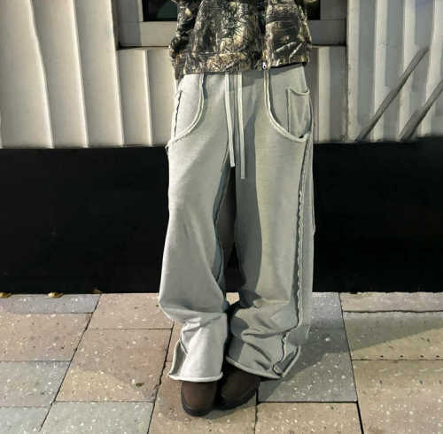 Custom Clothing Manufacturers Raw hem Waist rope 100% cotton Pants