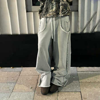 Custom Clothing Manufacturers Raw hem Waist rope 100% cotton Pants