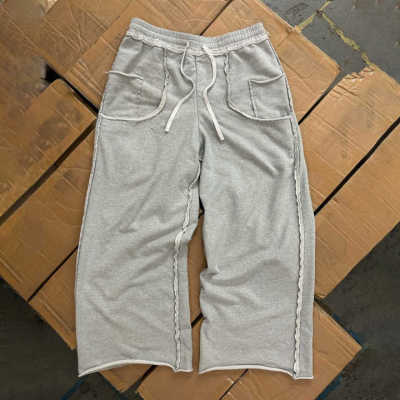 Custom Clothing Manufacturers Raw hem Waist rope 100% cotton Pants