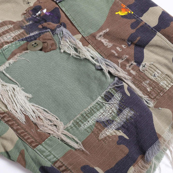 Custom Clothing Manufacturers Camouflage Applique Embroidery Raw Hem shorts